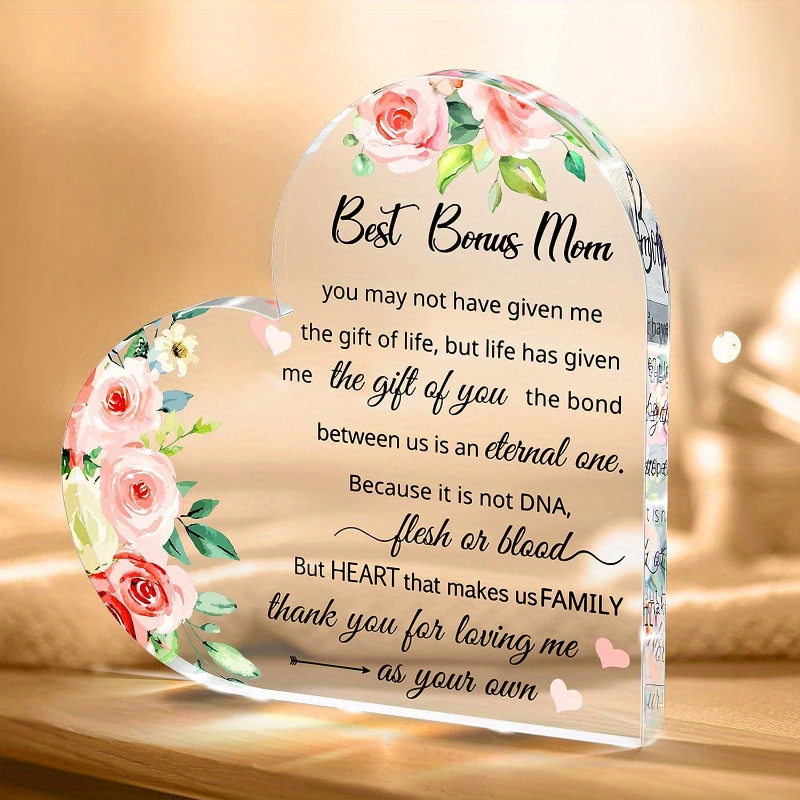 Bonus Mom Birthday Gifts from Daughter Son Ornament Keepsake Sign Heart  Plaque Best Mom Ever Gift Mothers Day Birthday Christmas Gift for Step  Mother