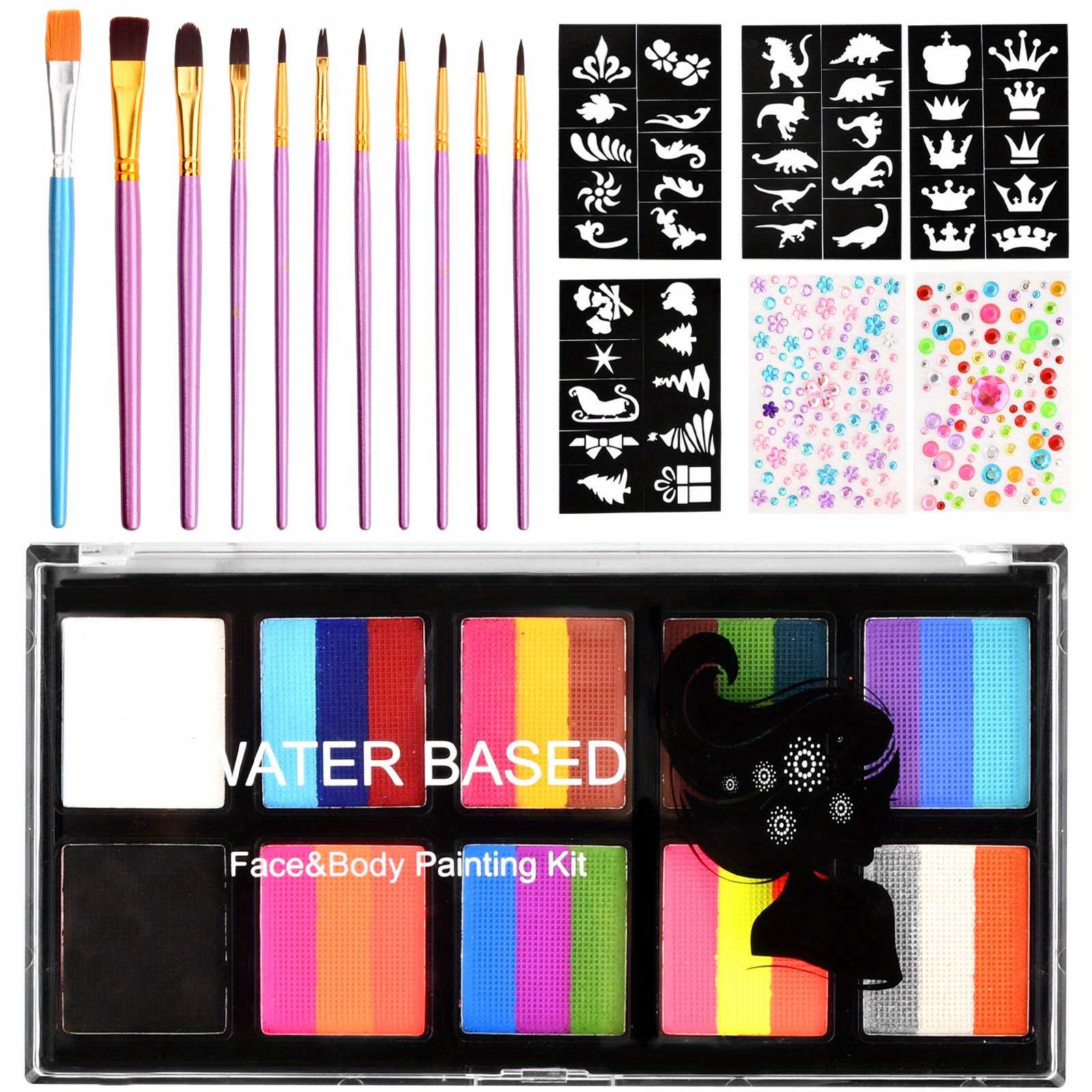 Face Body Paint Set, FantasyDay Professional Non-Toxic Face Painting Kit  with 12 Water Based Paints, 10 Brushes - Halloween Makeup Palette Ideal for