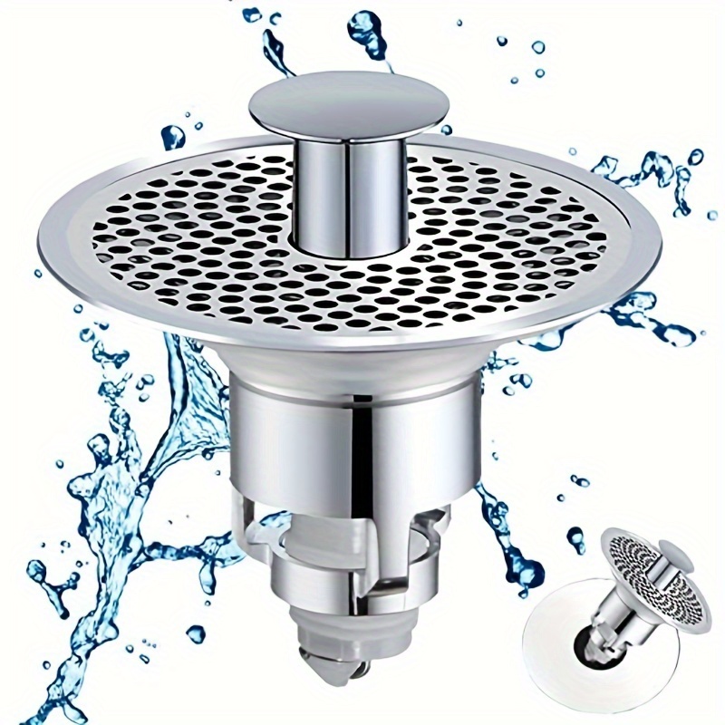 1pc Bathroom Sink Drain, Stainless Steel Pop-Up Bounce Core Basin