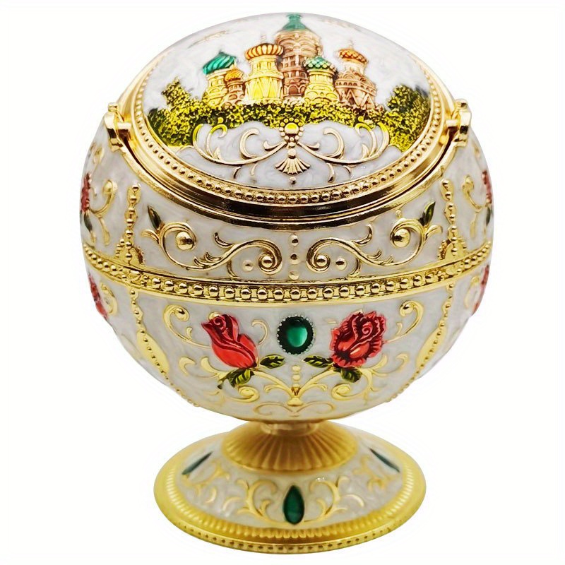 spherical windproof ashtray, 1pc european carved spherical windproof ashtray decorated with christmas and halloween party tables with flip covers noble castle patterns ashtray exquisite mens and womens holiday gifts details 5