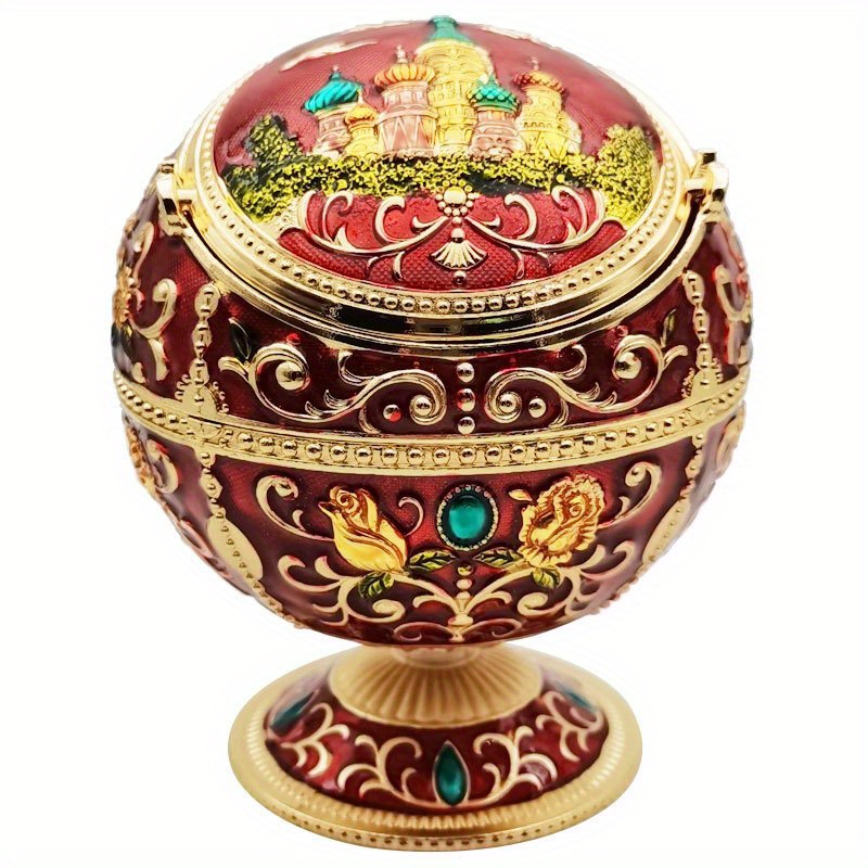 spherical windproof ashtray, 1pc european carved spherical windproof ashtray decorated with christmas and halloween party tables with flip covers noble castle patterns ashtray exquisite mens and womens holiday gifts details 6