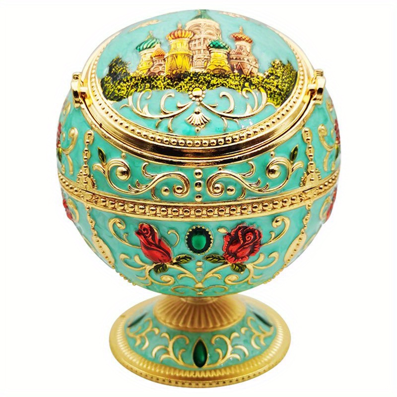 spherical windproof ashtray, 1pc european carved spherical windproof ashtray decorated with christmas and halloween party tables with flip covers noble castle patterns ashtray exquisite mens and womens holiday gifts details 7