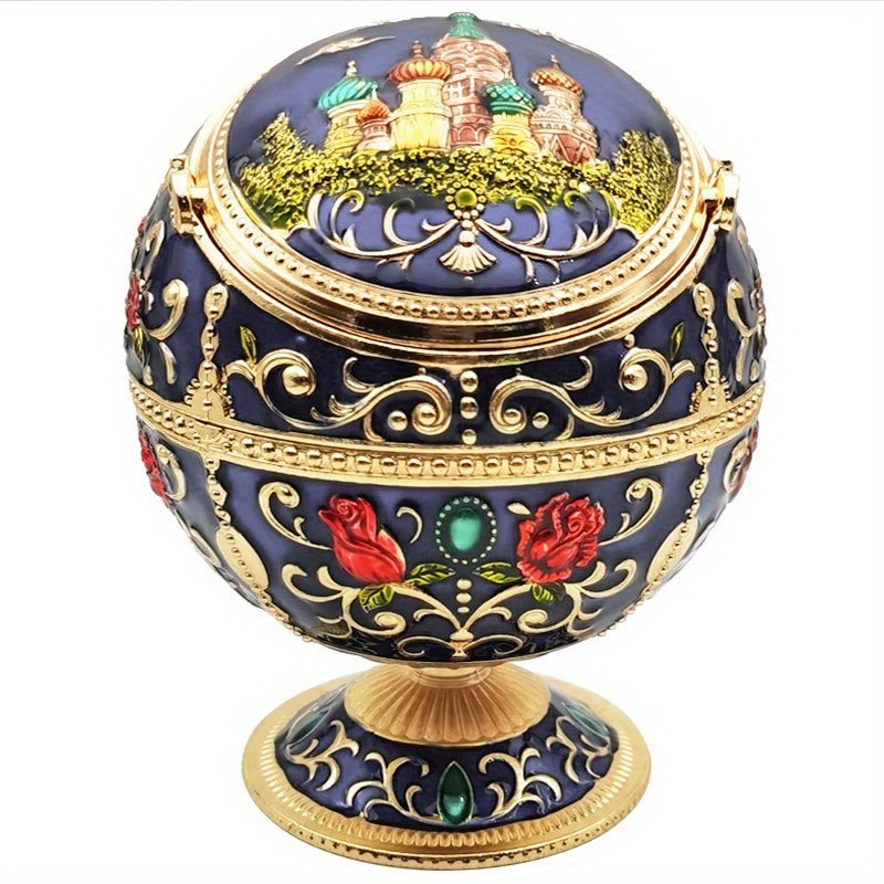 spherical windproof ashtray, 1pc european carved spherical windproof ashtray decorated with christmas and halloween party tables with flip covers noble castle patterns ashtray exquisite mens and womens holiday gifts details 8