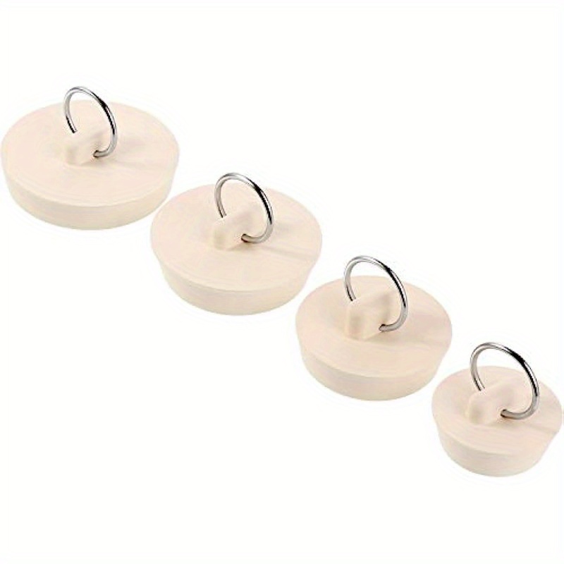 

4pcs White Rubber Tub Stopper With Hanging Ring - Easy To Install And Use For Bathtub Drain Plug