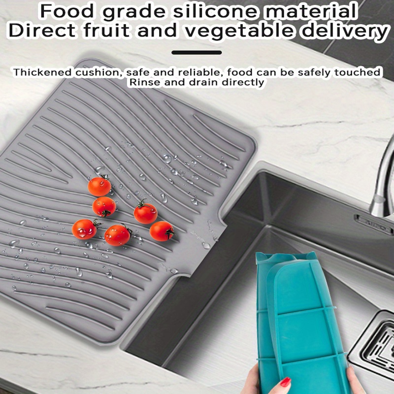 1pc Grey Foldable Silicone Drying Mat For Kitchen, Dish Drying Mat, Fruit & Vegetable  Mat, Sink Mat, Tabletop Storage Mat