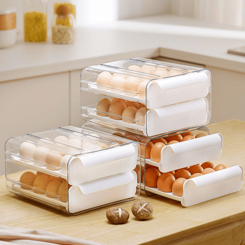 1pc White Plastic Egg Storage Container, Refrigerator Fresh-keeping &  Stackable Drawer Type Egg Tray For Kitchen