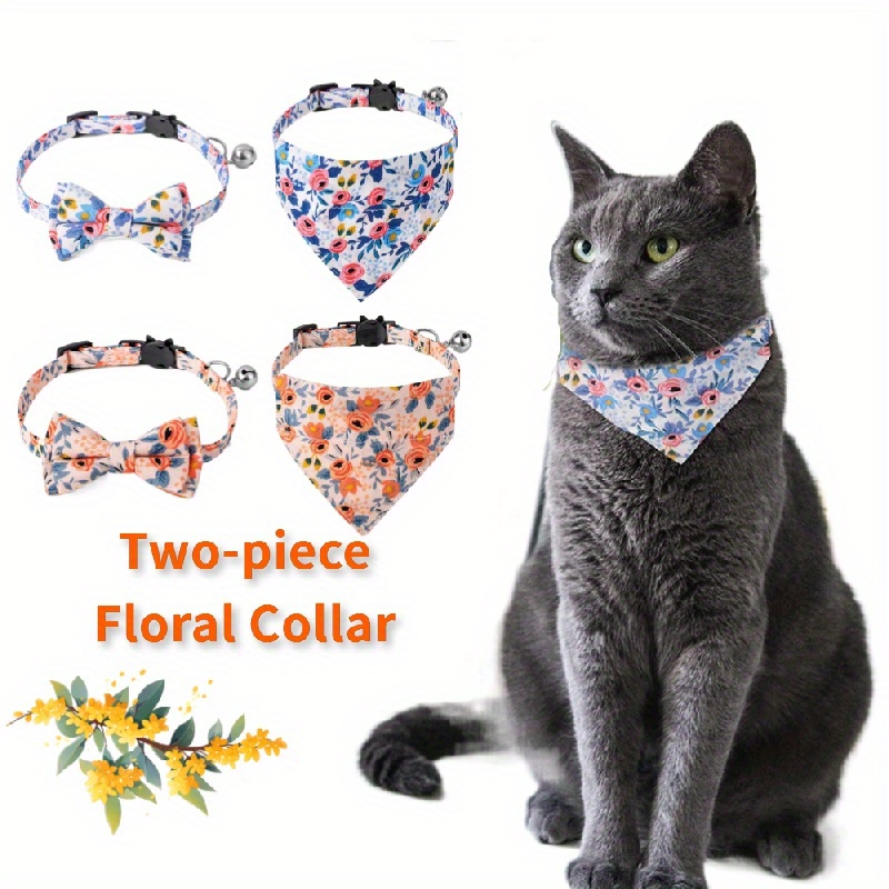 Pet Collar With Bow Tie Adjustable Cat Collar Flowers Are In Bloom