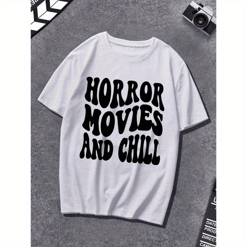 

Horror Movies Creative Letter Print Men's T-shirt For Summer Outdoor, Halloween Gift