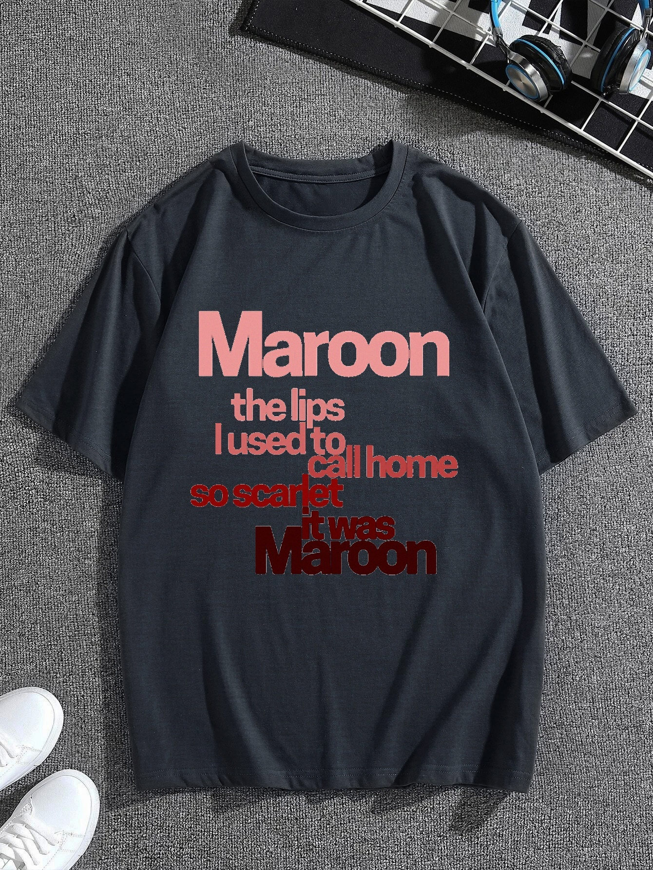 maroon shirt with print