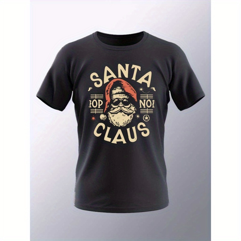 

Christmas Theme Santa Claus Tees For Men, Casual Cartoon Print T-shirt, Short Sleeve T-shirt For Summer