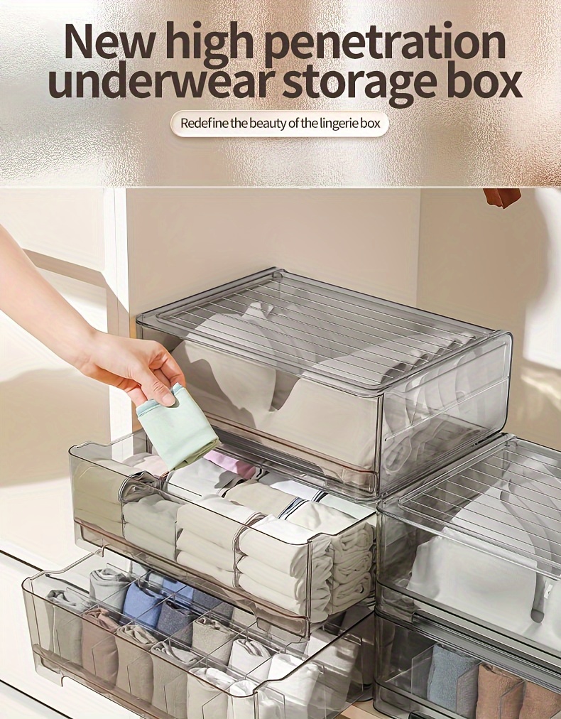 Underwear Drawer Storage Box Plastic Stackable Sorting - Temu