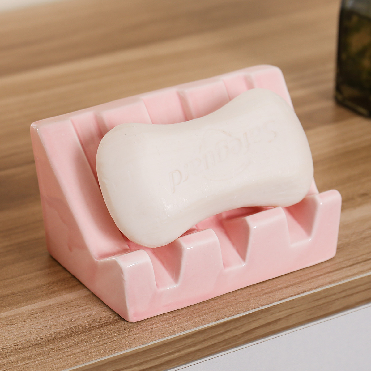 1pc Pink Double Layer Soap Dish With Draining Tray, Creative Leaf