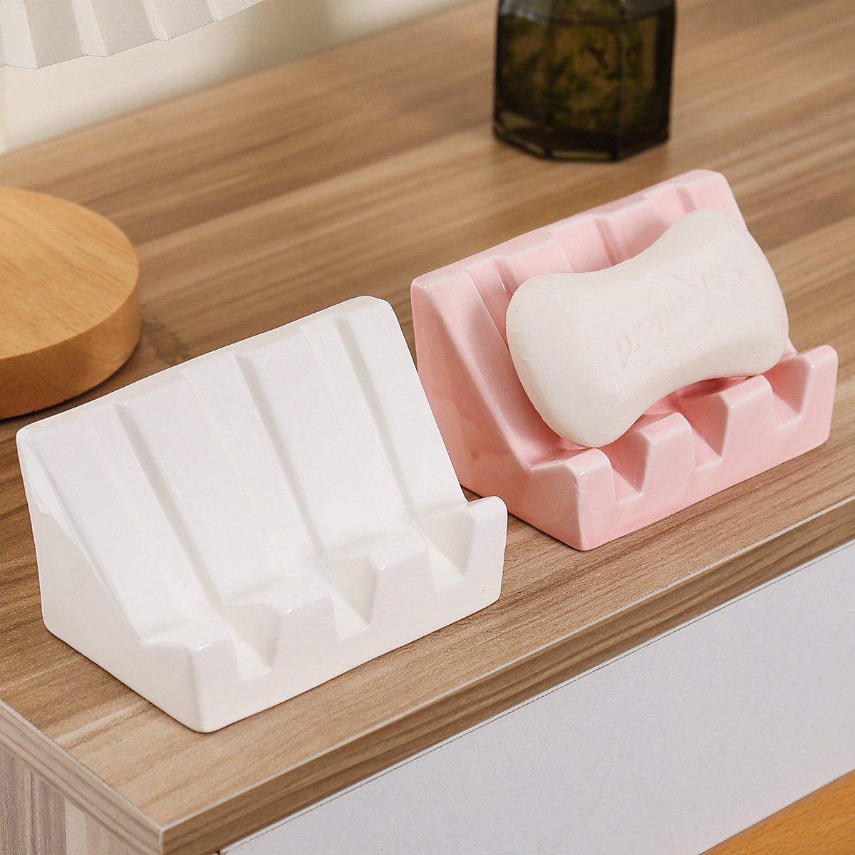 1pc Pink Double Layer Soap Dish With Draining Tray, Creative Leaf