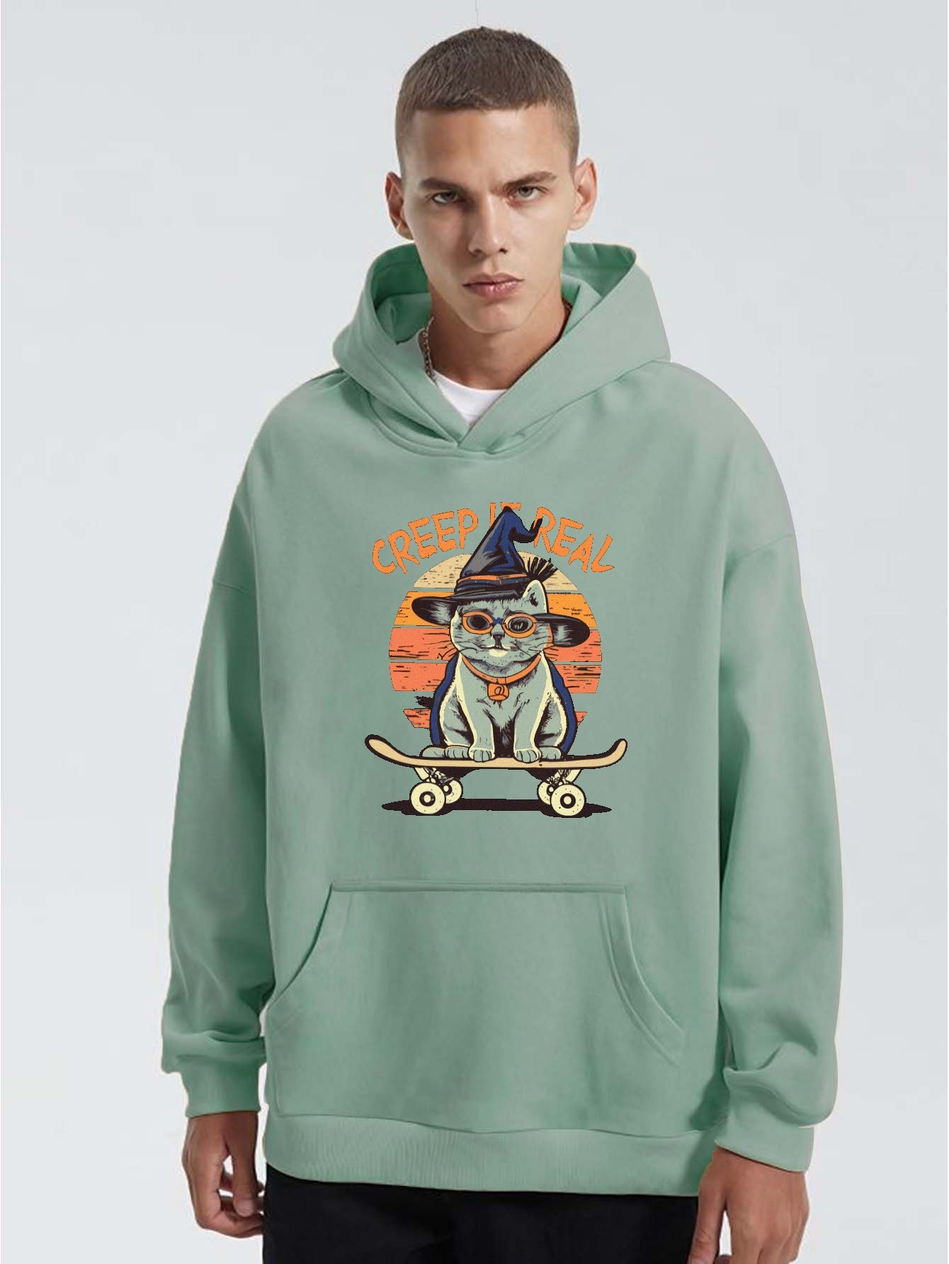 Halloween Skater Cat Print Hoodie Felpe Cool Per Uomo Felpa Con