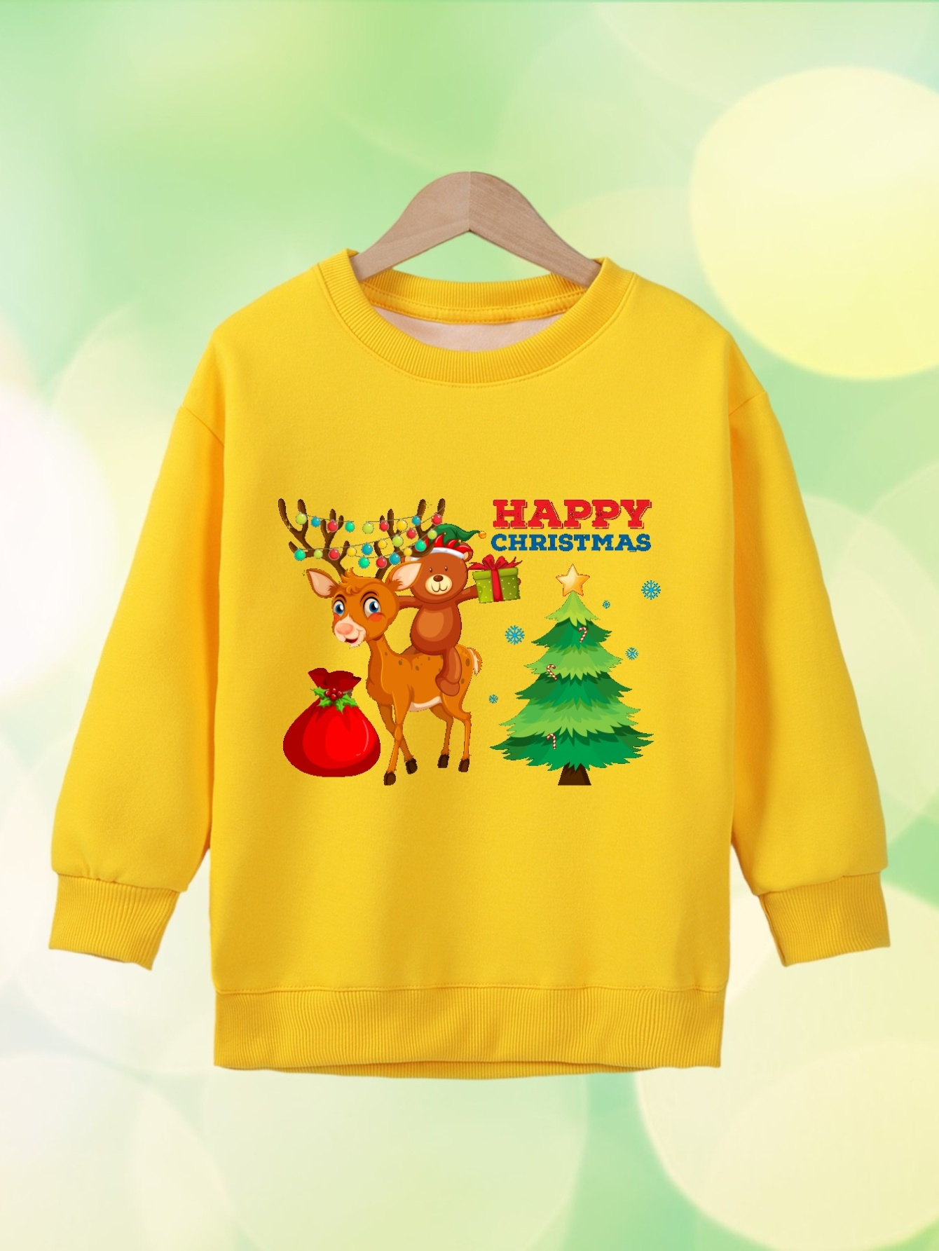 christmas cartoon bear reindeer pattern print sweatshirt - region_name