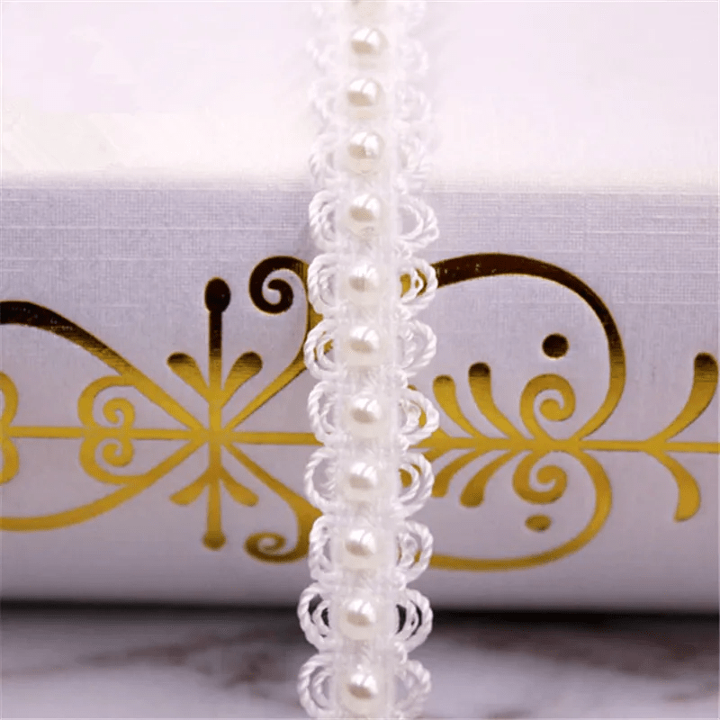 Pearl Beads Lace Trim ribbon in Ivory For Wedding –