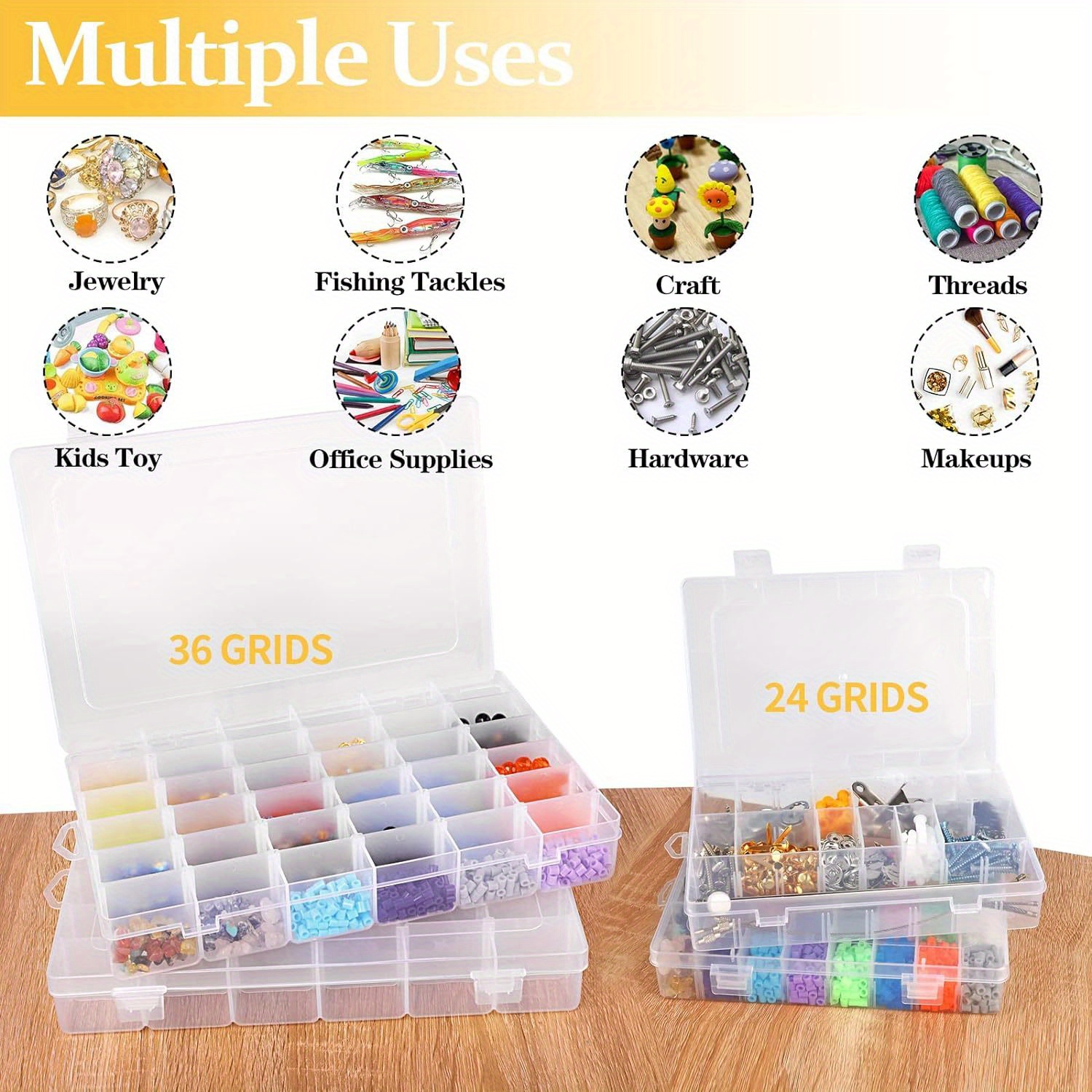 24/36 Grids Plastic Organizer Box Craft Organizer Storage with