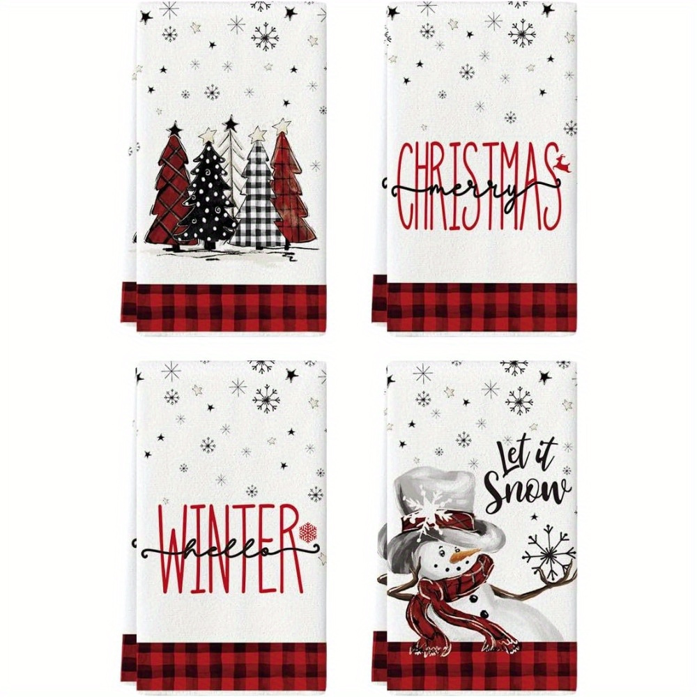 2pcs Red Snowman Let It Snow Xmas Trees Hello Winter Kitchen Towels Dish  Towels, 18x26 Inch Daily Seasonal Christmas Decoration Hand Towels