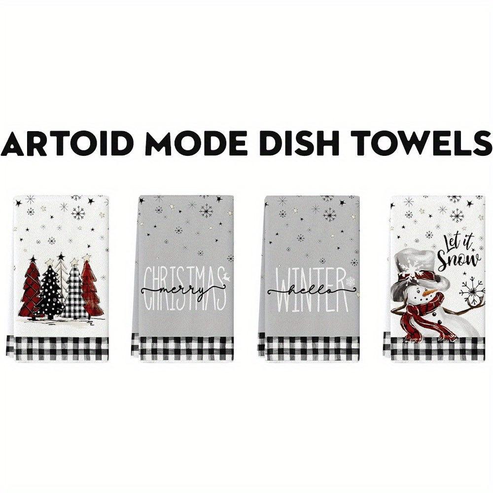 Artoid Mode Red Black Xmas Trees Christmas Kitchen Towels Dish Towels,  18x26 Inch Daily Buffalo Plaid Winter Decoration Hand Towels Set of 2