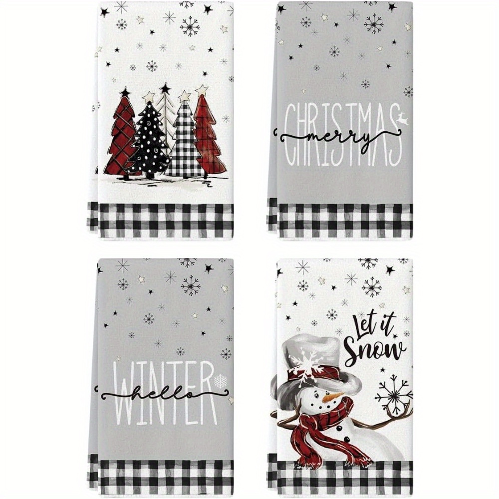 2pcs Red Snowman Let It Snow Xmas Trees Hello Winter Kitchen Towels Dish  Towels, 18x26 Inch Daily Seasonal Christmas Decoration Hand Towels