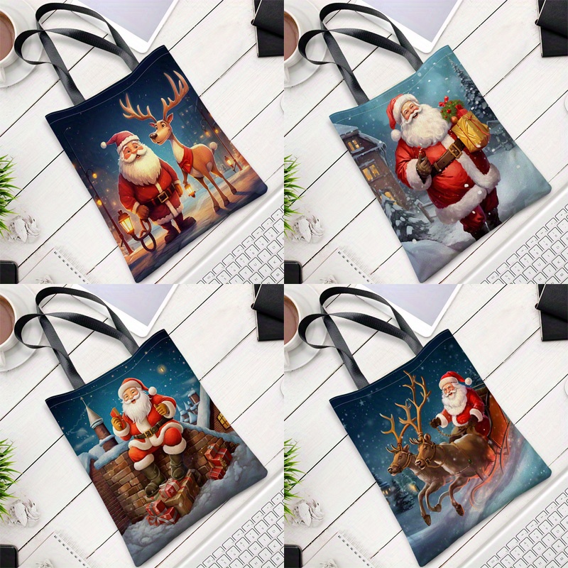 1pc Christmas Digital Printed Canvas Tote Bag Gift for Christmas