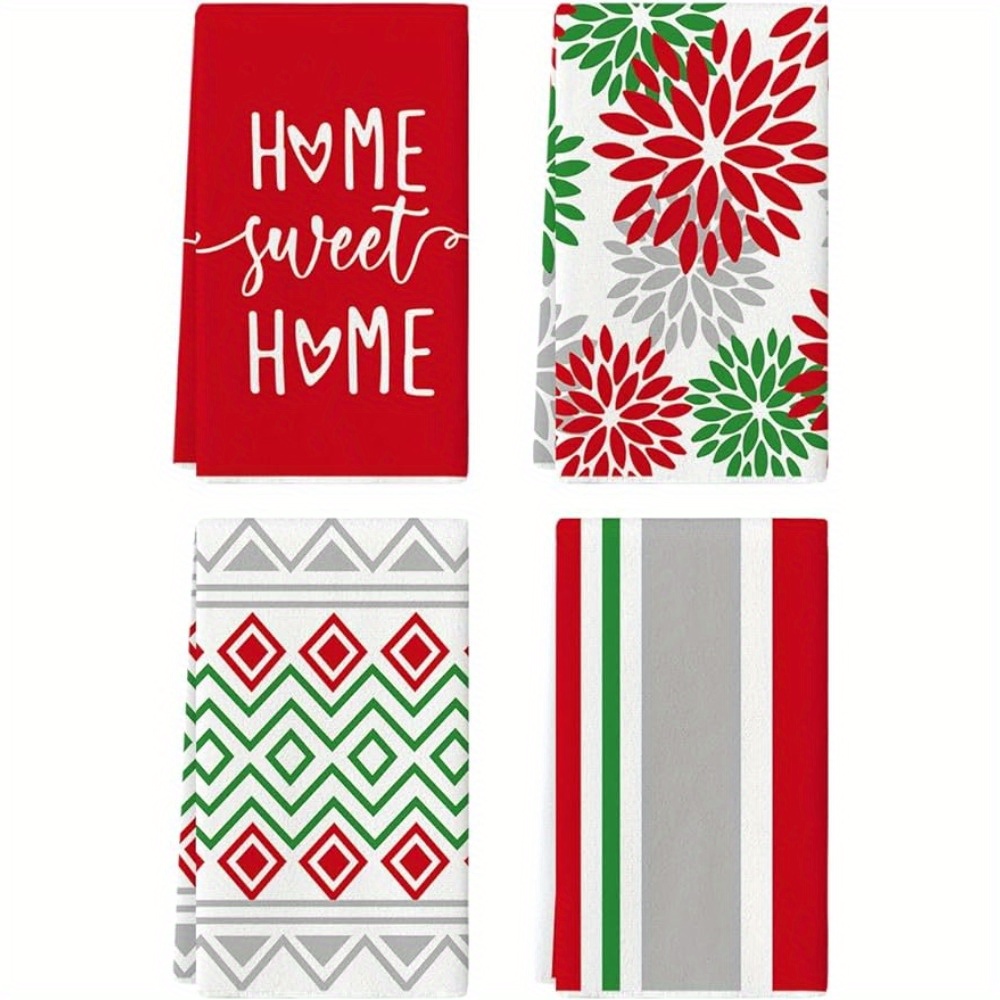 Striped Kitchen Towels Red & Green