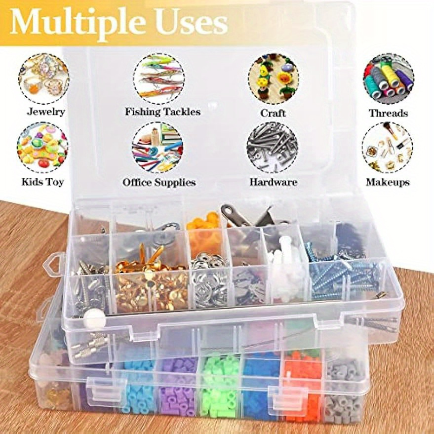 Plastic Organizer Container Storage Box with Adjustable Dividers for  Jewelry Making, Beads, Earrings, Rhinestones, Craft Supplies, Fishing Hooks  (6 Pack 15 Grids) 