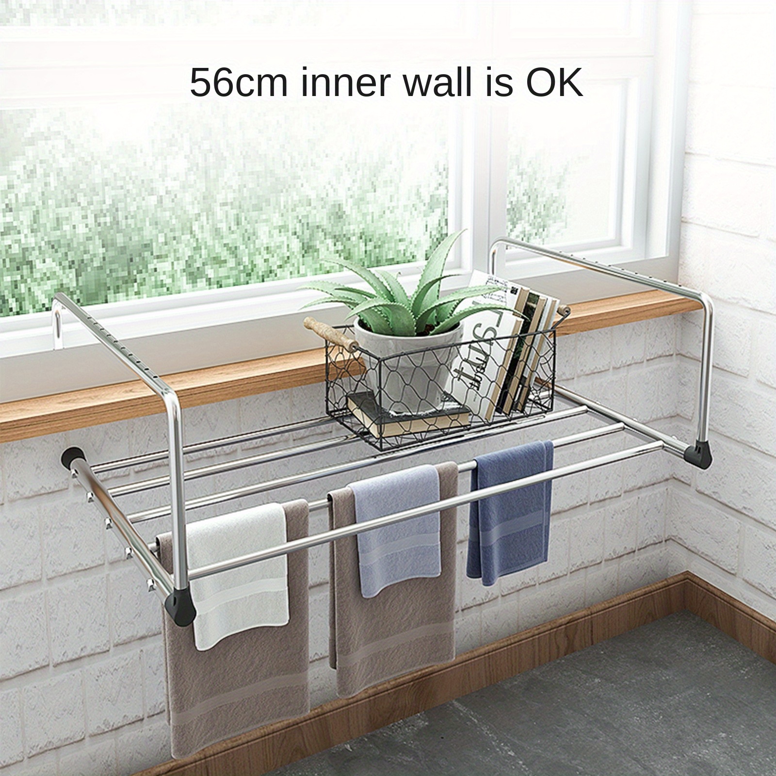 Foldable Balcony Clothes Drying Rack with Sock Clips Stainless Steel Towel  Shirt Laundry Hanging Rack Indoor Outdoor Shoes Rack