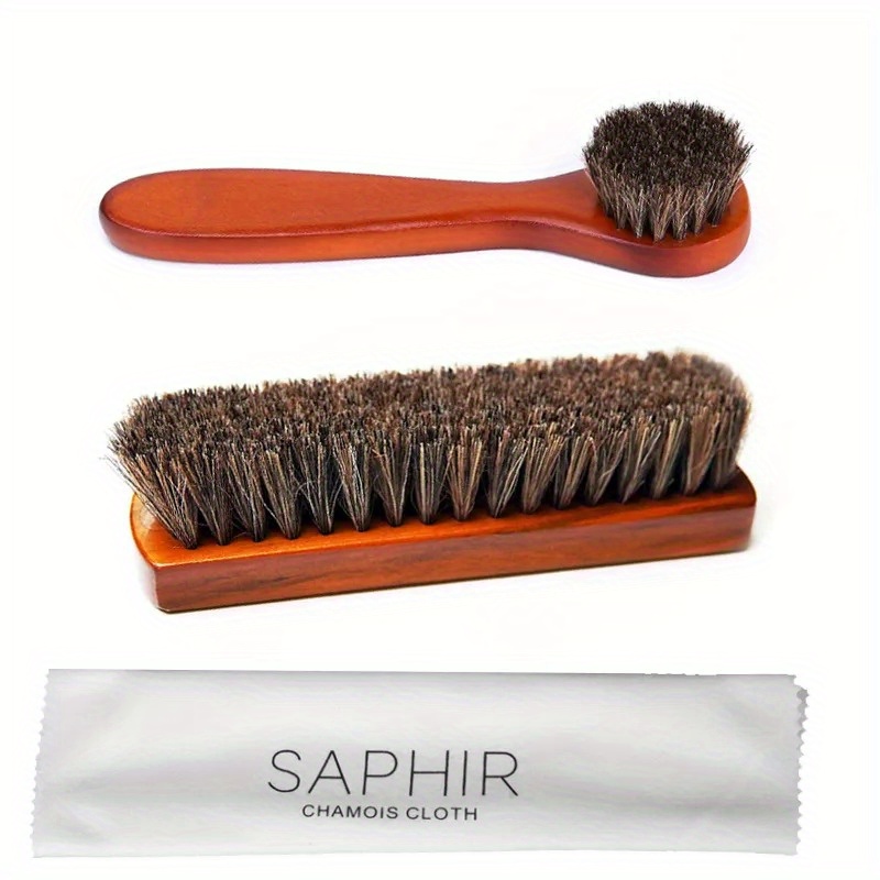 2Pcs Shoes Boots Horse Hair Brushes For Leather Shoes Cleaning & Polishing