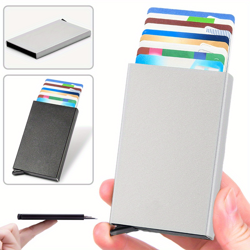 

1pc Men's Automatic Aluminium Metal Credit Card Holder, Casual Travel Id Card Holder, Rfid Wallet Metal Case