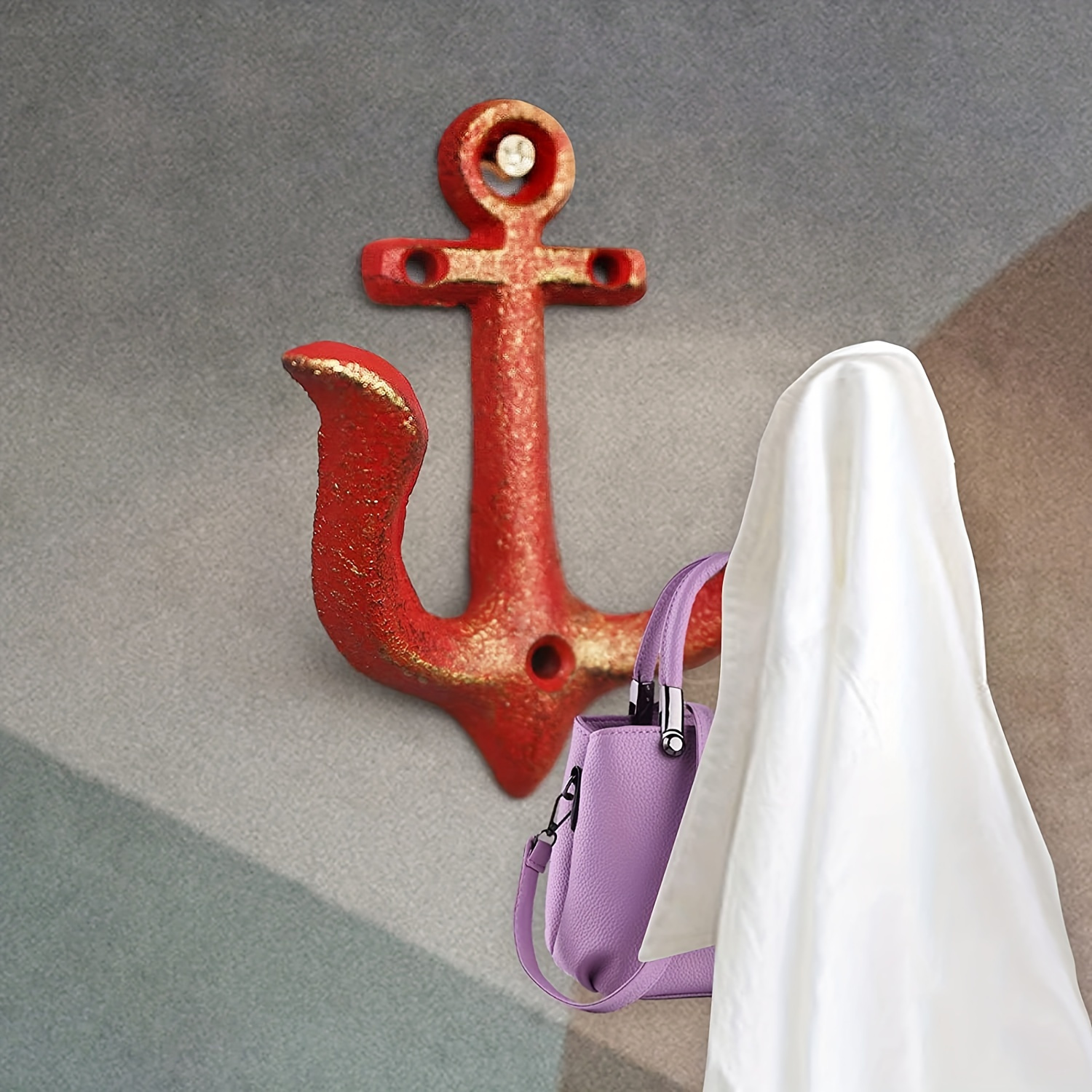 1pc Anchor Shaped Hook, Vintage Wall Mounted Hook, Decorative Metal Towel  Coat Hook Including Screws, Home Decorations