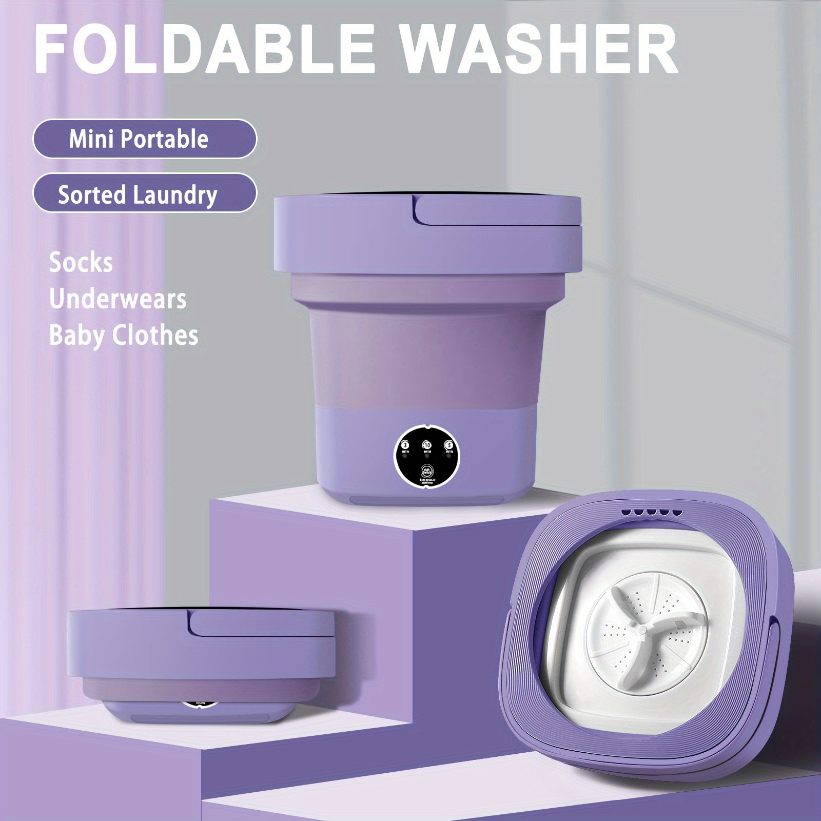 Lavadora portátil plegable 2023, pequeña lavadora para ropa interior,  calcetines, ropa de bebé, adecuada para apartamento, dormitorio, viajes,  color