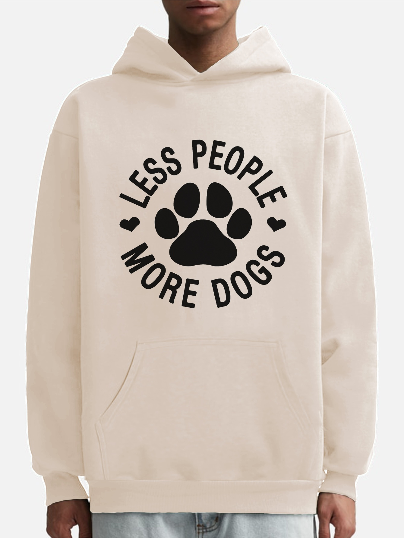 Less People Dogs Print Kangaroo Pocket Fleece Sweatshirt - Temu
