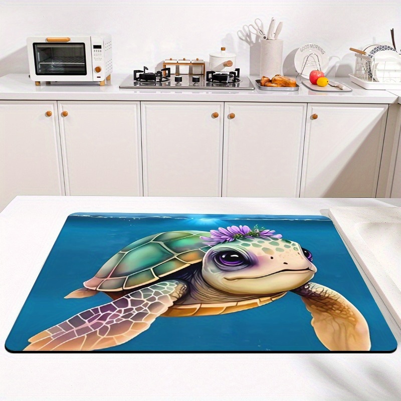 Polyester Dish Drying Mat Cute Absorbent Dish Mat for Kitchen Counter,  Machine Washable Non slip Dish Drainer Mat Quick Dry Kitchen Mats Heat