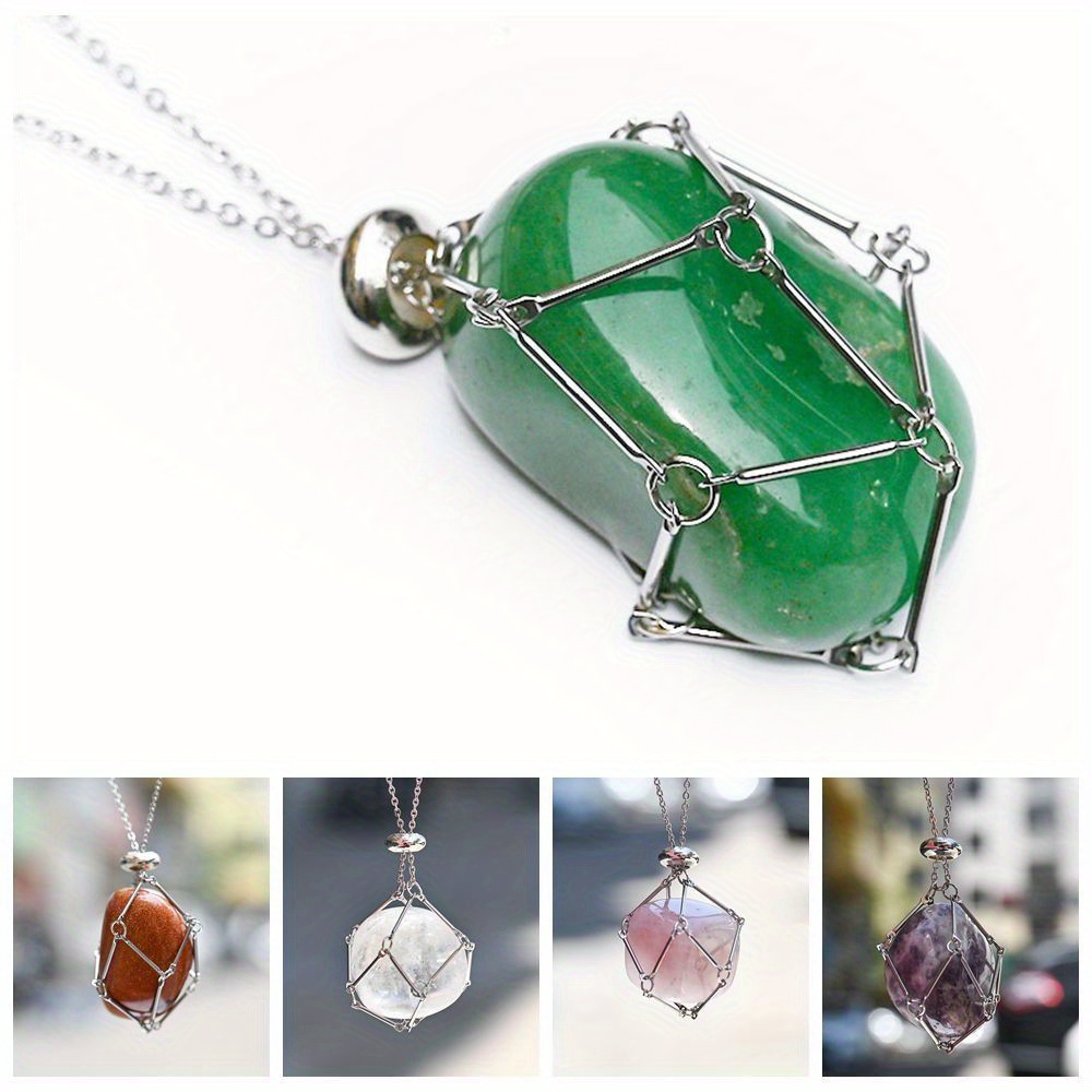 Handmade Crystal Holder Necklace Stainless Steel Cage For - Temu