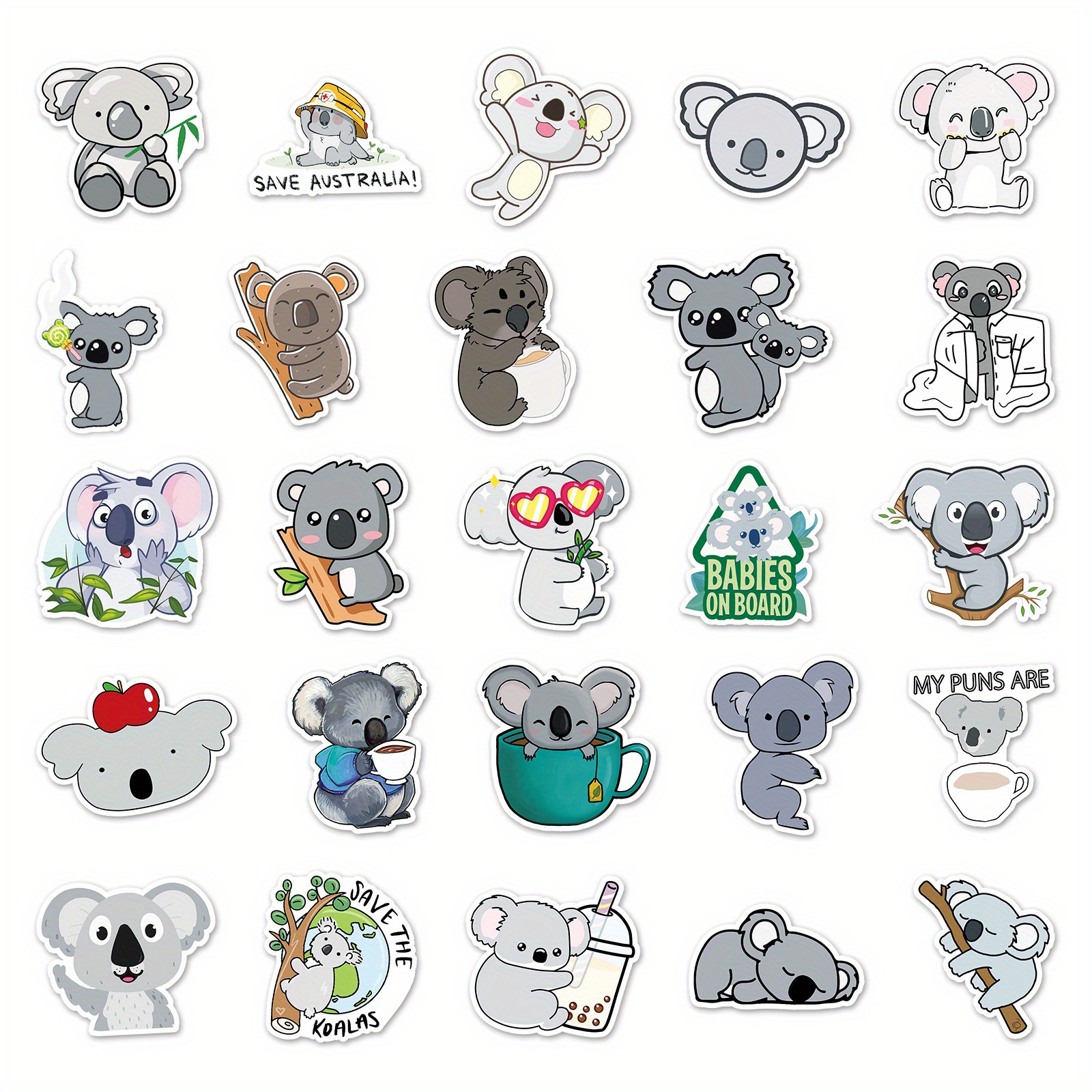 Koala Animals Cute Funny Love Doodle Waterproof Stickers For - Temu