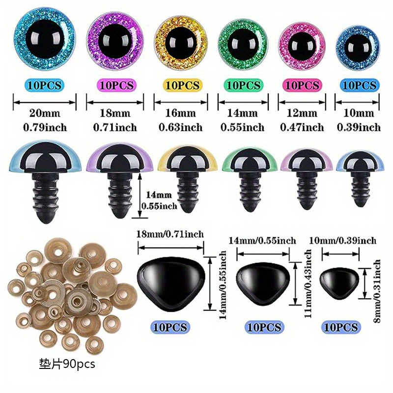 Image of 10-20mm Glitter Golden Glitter Eye With Gasket Doll Eye Nose Cover Box Diy Toy Making Accessories