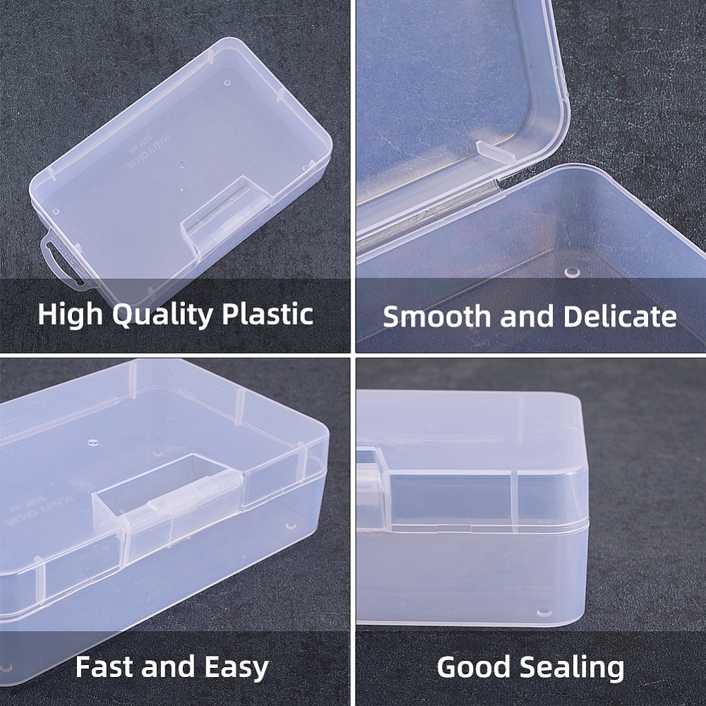 8 Small Plastic Containers with Hinged Lids, Rectangular Clear