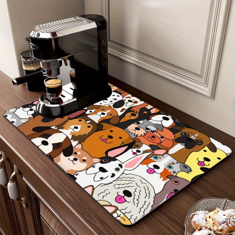 Rubber Drain Pad, Cute Dog Pattern Printed Dish Drying Mat, Coffee Machine  Mat, Diatom Mud Kitchen Drain Pad, Bowl And Plate Drying Pad, Washable Bar  Table Water Absorption Pad, Tabletop Protection 