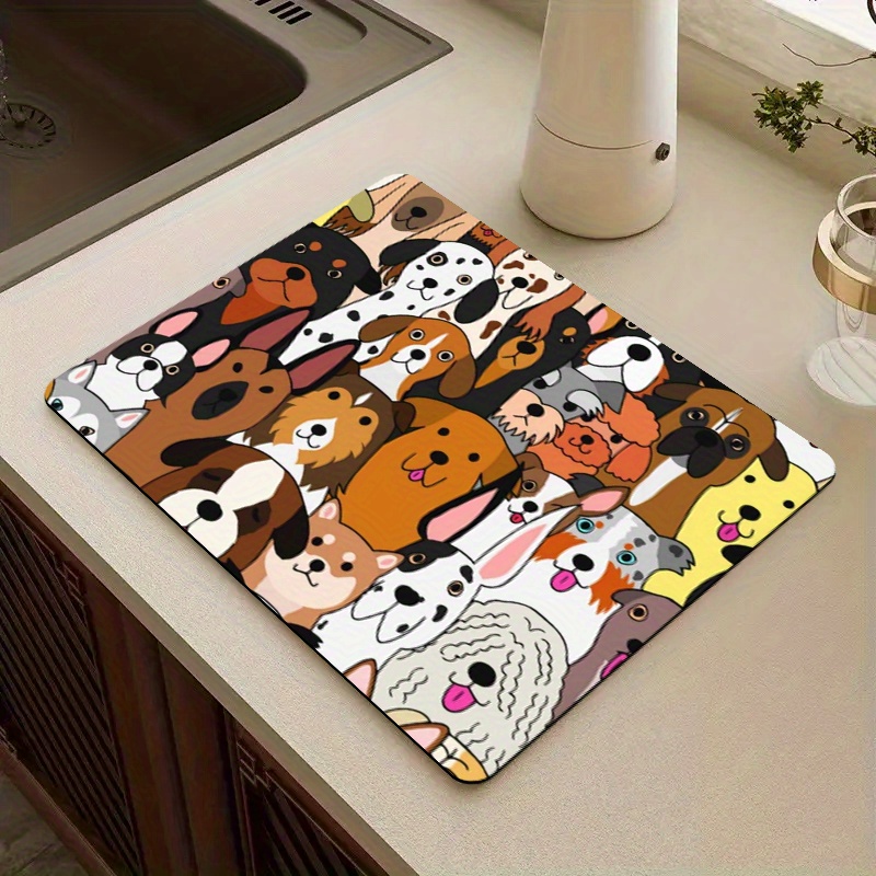 Rubber Drain Pad, Cute Dog Pattern Printed Dish Drying Mat, Coffee Machine  Mat, Diatom Mud Kitchen Drain Pad, Bowl And Plate Drying Pad, Washable Bar  Table Water Absorption Pad, Tabletop Protection 