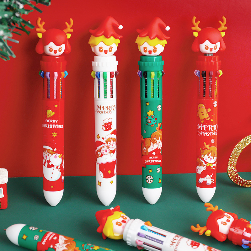 4 pcs Stylo à Bille 10 couleurs, thème de Noël stylos à bille rétractables  de dessin animé, Cadeaux de Noël pour enfants étudiants