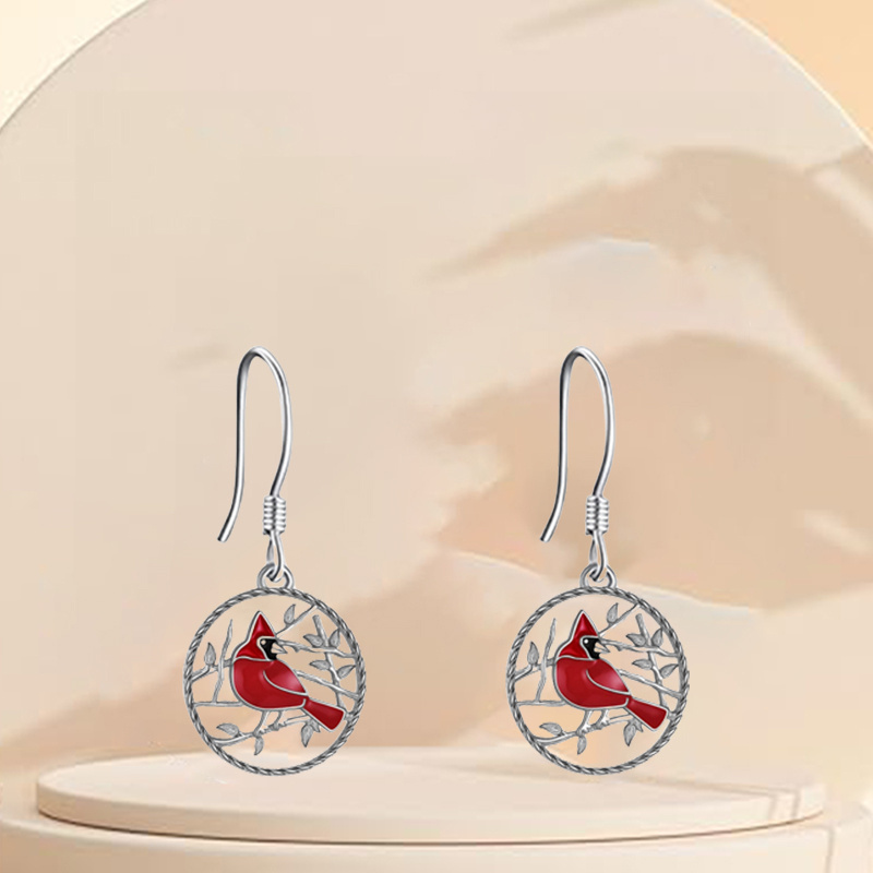 1 pair cardinal red bird decor round pendant earrings exquisite halloween party commemorative jewelry gift details 1