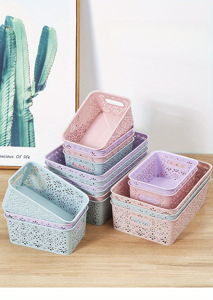 Small Large Lace Plastic Storage Box Lid Basket Container Kitchen Home  Office