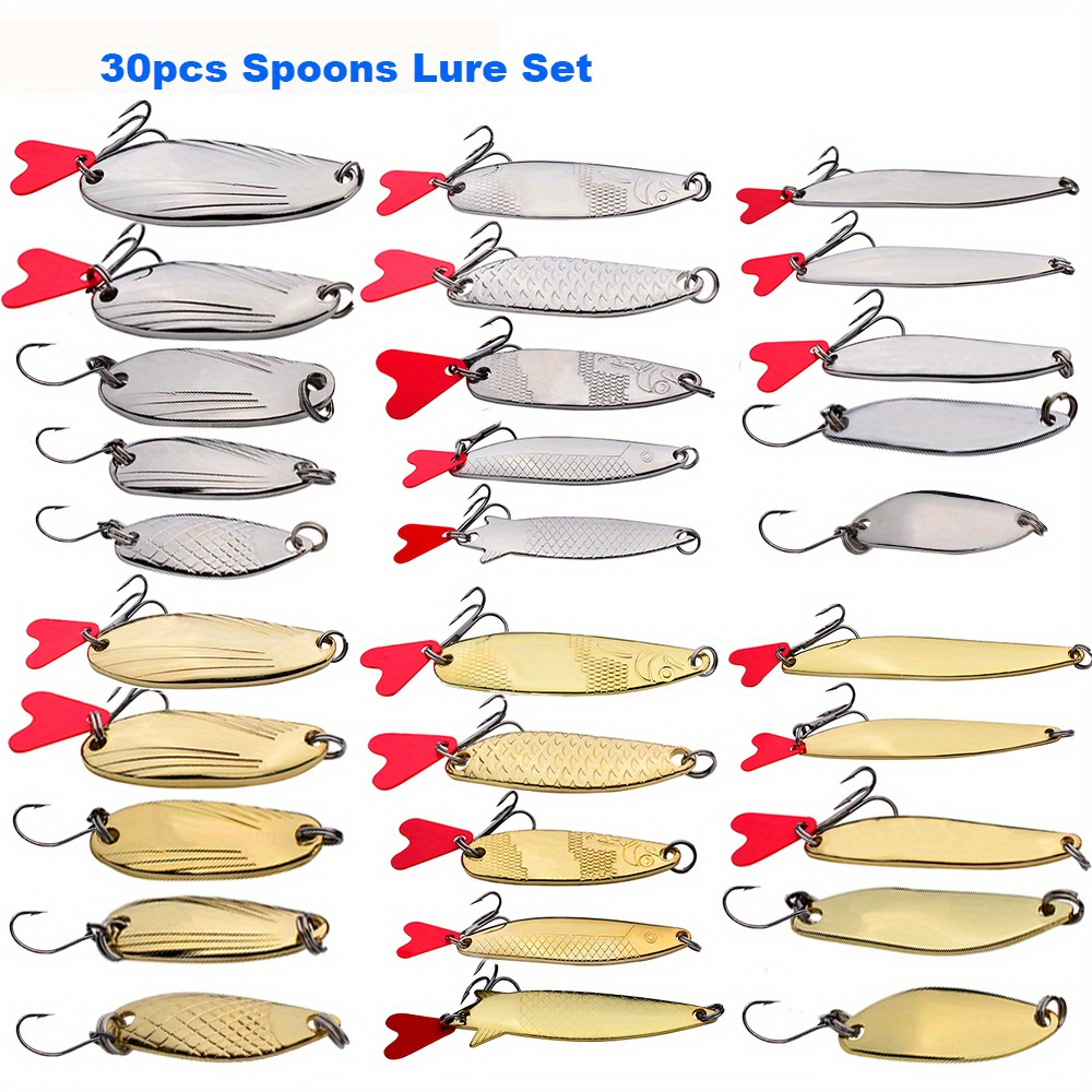 30pcs Fishing Lure Set, Spoon-shaped Lure With Single Hook, Metal Zinc  Alloy Spoon Fishing Spinners Bait For Trout Pike Perch Salmon