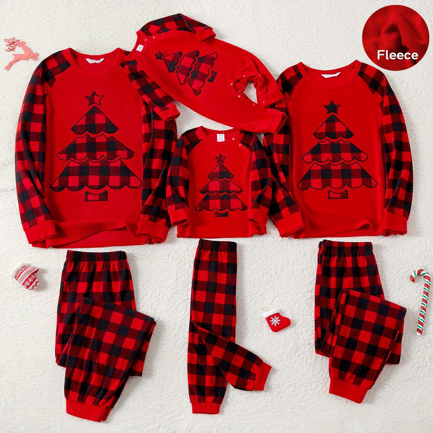 PATPAT Family Matching Christmas Pajamas Tree Snowflake and Letters Print  Sleepwear Long-sleeve Pajamas Sets Family Xmas Outfits Baby 6-9 Months Red