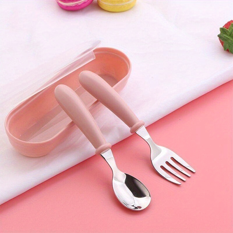 Baby Tableware Set Children Spoon Forks Box Kids Stainless - Temu