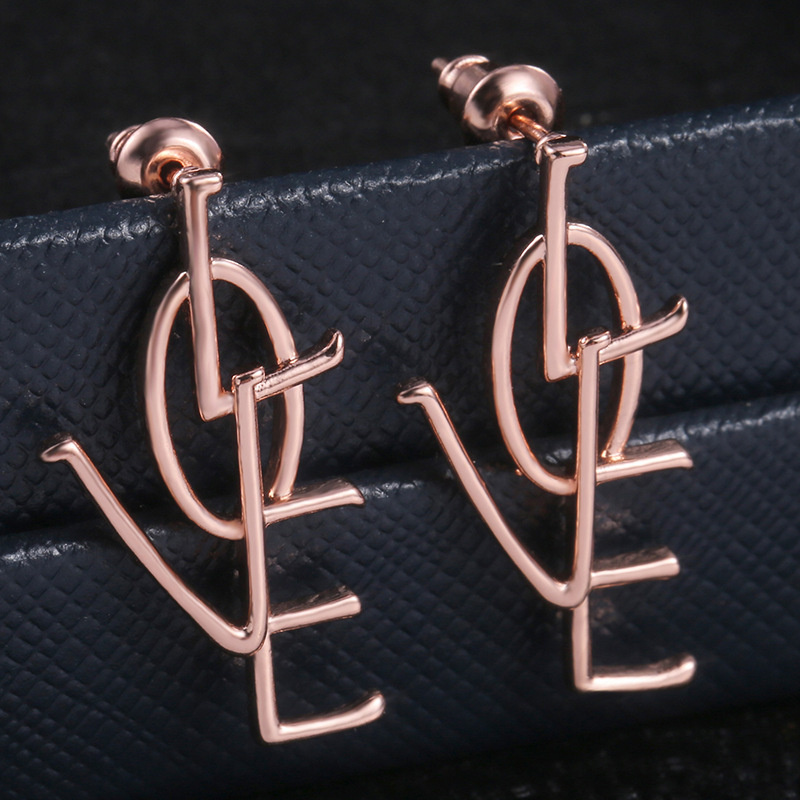 2pcs Rhinestone Letter 'Love' Design Geometric Hoop Earrings