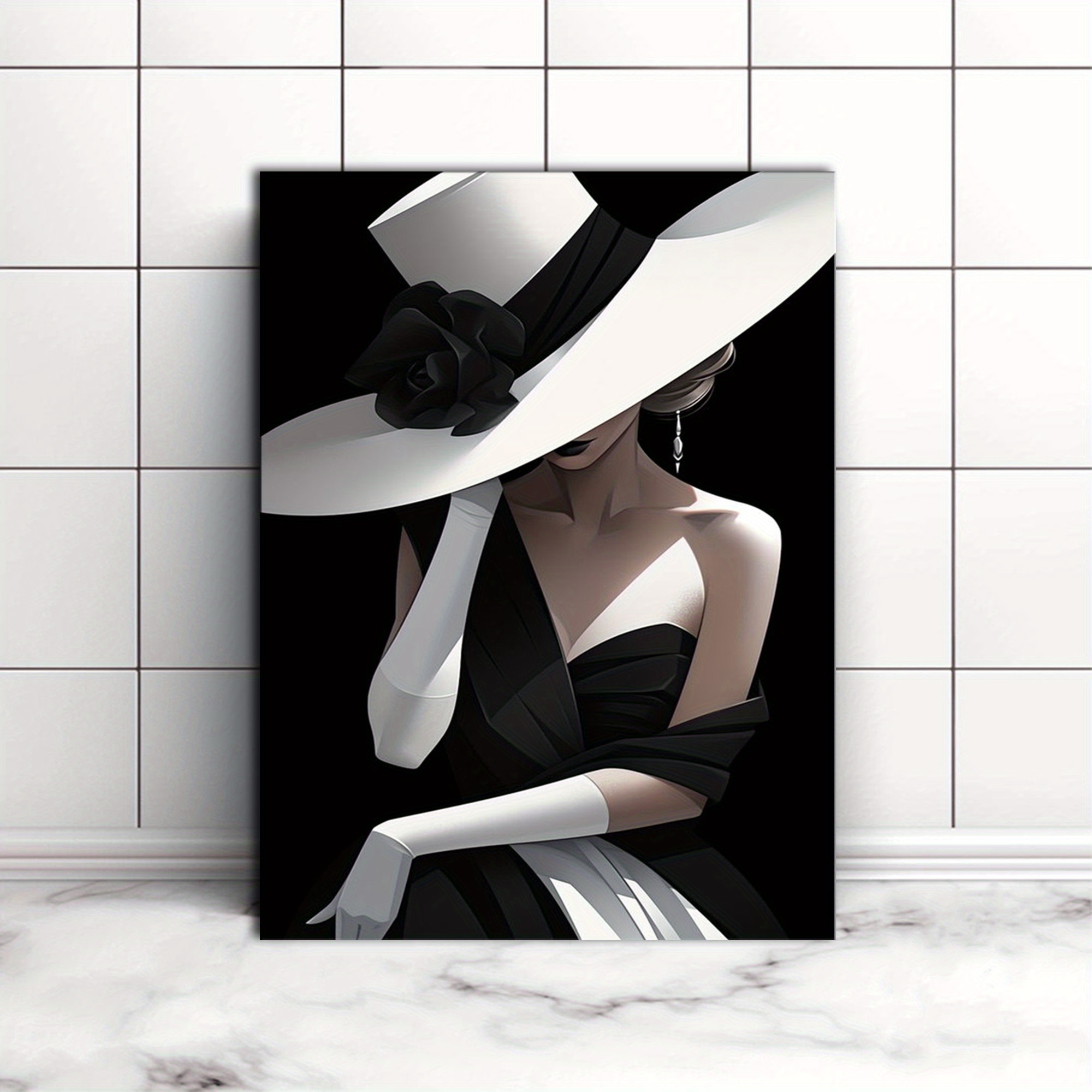 Cuadro Abstracto Mujer con Sombrero y Marco