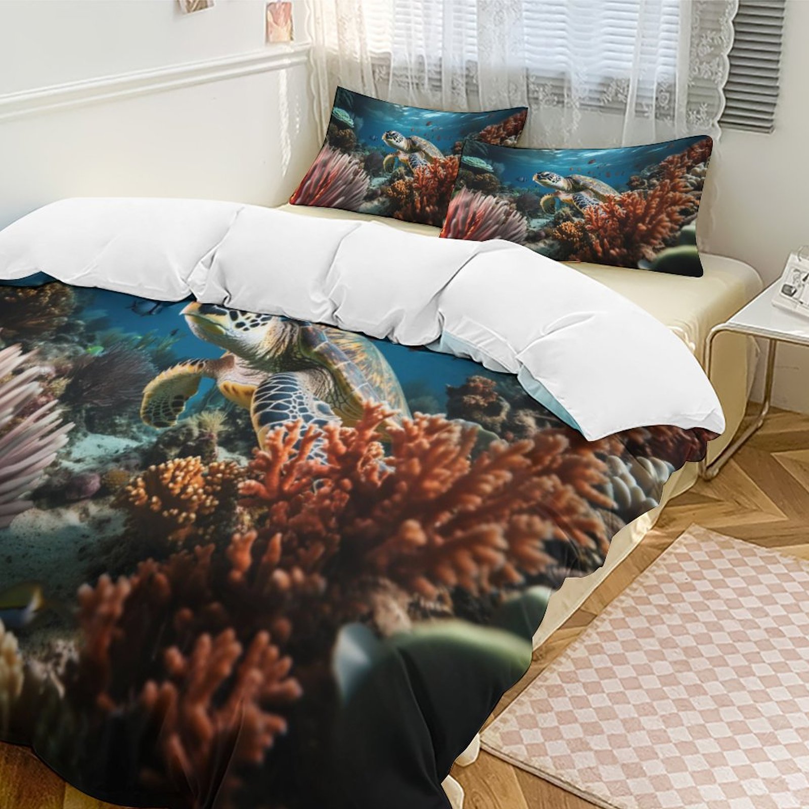 Underwater World Duvet Cover Set Fish Spray Print Bedding - Temu