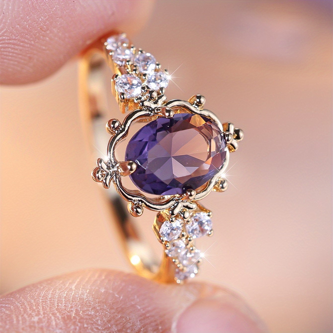 Vintage Egg Shape Zirconia Engagement Ring